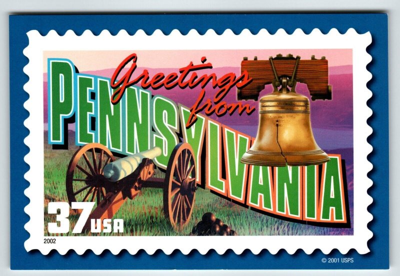 Greetings From Pennsylvania Large Letter Chrome Postcard USPS 2001 Cannon Bell