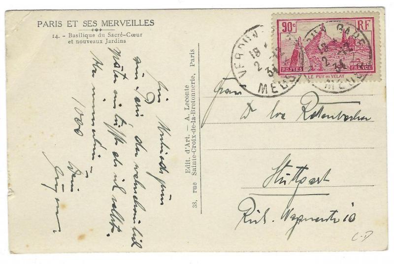 1934 France To USA Photo Postcard - Guy - Paris Merveilles - (SS92)