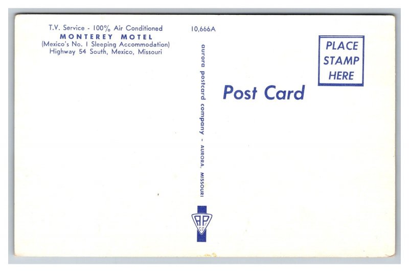Monterey Motel Mexico Missouri Postcard