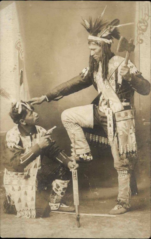 Native American Indians in Studio Gun Hatchet Pipe +++PHOTOGRAPHY RPPC c1905