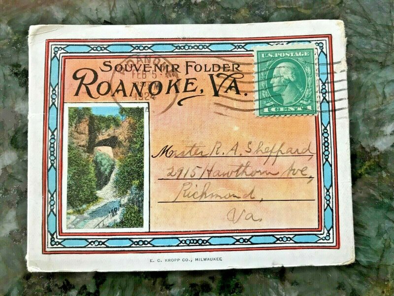 ROANOKE VIRGINIA~19 IMAGES~1924 SOUVENIR FOLDER POSTCARD