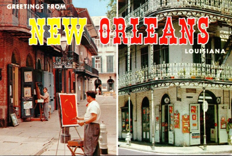 Louisiana New Orleans Greetings Showing Vieux Carre Buildings