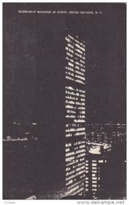 NEW YORK CITY, New York, 1930-1940's; Secretariat Building At Night, United N...