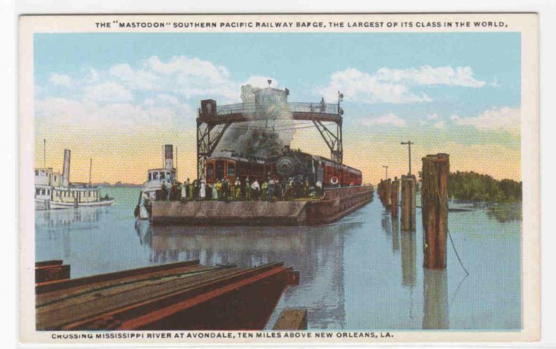 Mastodon Railroad Ferry Boat Barge New Orleans Louisiana 1920s postcard