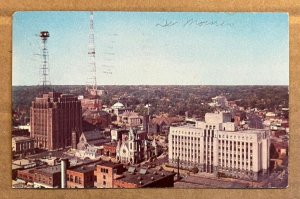 1960 USED POSTCARD - BANKER'S LIFE & CHURCHES, DES MOINES, IOWA WRITING ON FRONT