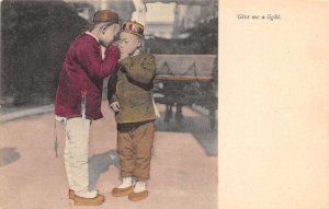 Chinese Boys Smoking Cigarettes Vintage Postcard AA69359