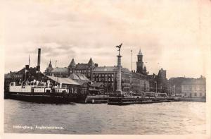 Halsingborg Sweden Statue Harbor Real Photo Antique Postcard K16758