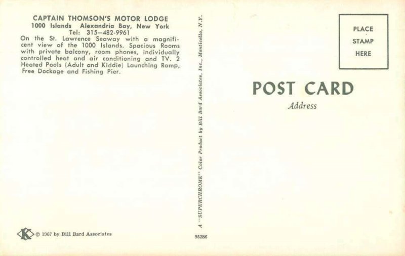 Alexandria Bay New York Captain Thomson's Motor Lodge Vintage Postcard AA40804