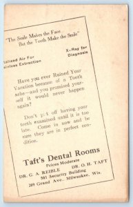 RPPC MILWAUKEE, WI ~ Advertising TAFT'S DENTAL ROOMS Dr. Reible & Taft Postcard 