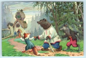 TEREMOK Russian Folk Tale FOX, WOLF, BEAR Artist Signed P. Nosov  Postcard