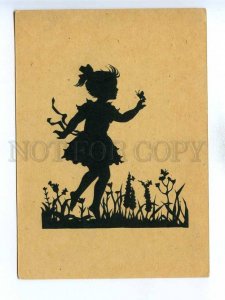 195784 GERMANY girl & butterfly Vintage silhouette postcard