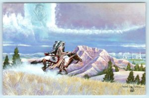 DANIEL LONG SOLDIER Artist Signed THE MESSENGER Oglala Lakota 1993 4x6 Postcard
