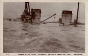 German Military Battle Ship Hindenburg Sinking WW1 RPC Postcard