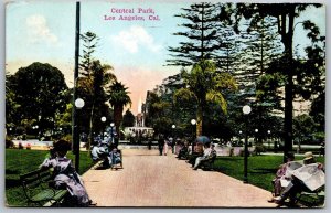 Vtg Los Angles California CA Central Park Fountain 1910s View Postcard