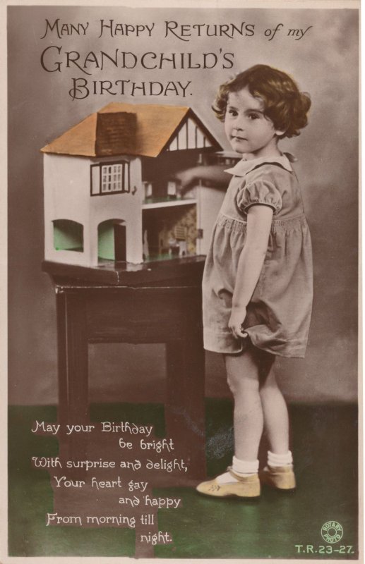 Antique Doll House Present For Grandchilds Birthday Real Photo Postcard