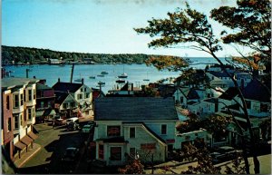 Vtg Boothbay Harbor Maine ME Street View Old Cars Boats Postcard