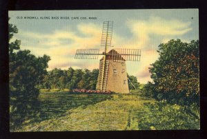 Cape Cod, Massachusetts/MA Postcard, Old Windmill Along Bass River