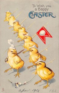 Easter Greetings 1915 Humanized Chicks as Soldier Paper Caps Flag postcard  B924