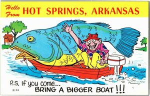 Hello from Hot Springs AR Exaggeration Huge Fish Vintage Postcard D56