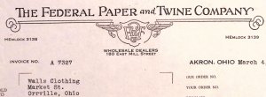 1938 THE FEDERAL PAPER & TWINE CO AKRON OHIO ORRVILLE BILLHEAD STATEMENT Z440