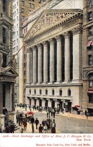 Stock Exchange & Office of J.P. Morgan, Manhattan, NYC, Early Postcard, Unused