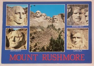 Postcard: 5 views of Mt. Rushmore- eachPres. + monument Black Hills, SD. 1991. 