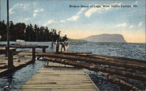 Moosehead? Broken Boom of Logs West Outlet Camps ME Logging c1910 Postcard 