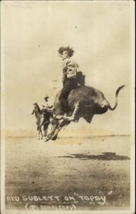 Cowboy Rodeo Red Sublett on Topsy Cheyenne Frontier Days RPPC