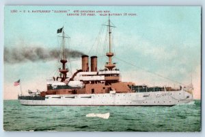 Illinois Postcard US Battleship Warship Navy World War II c1910 Vintage Antique