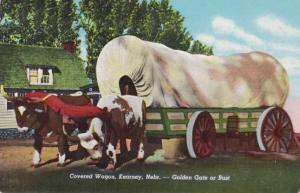 Covered Wagon at Kearney NE Nebraska Golden Gate or Bust Where West Begins Linen