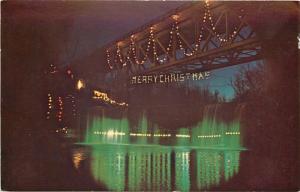 Ludlow Falls Ohio~Annual Christmas Lights on Bridge~1960s Postcard