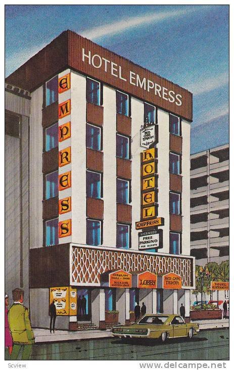 Street View, Illustrated Exterior of Hotel Empress, Downtown Calgary, Alberta...