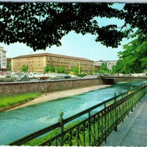 c1960s Dortmund, Germany Downtown River Canal Boats Cars Buildings 4x6 PC M21