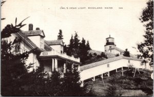 Rockland Maine Owls Head Lighthouse Coastal Landmark BW Cancel WOB Postcard 