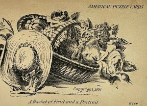 1881 Trade Card American Puzzle Louis Reynolds Gents Cafe Boston Fruit Basket