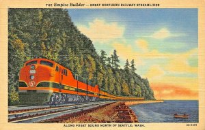 GREAT NORTHERN RAILWAY STREAMLINER-THE EMPIRE BUILDER-PUGET SOUND~1948 POSTCARD 