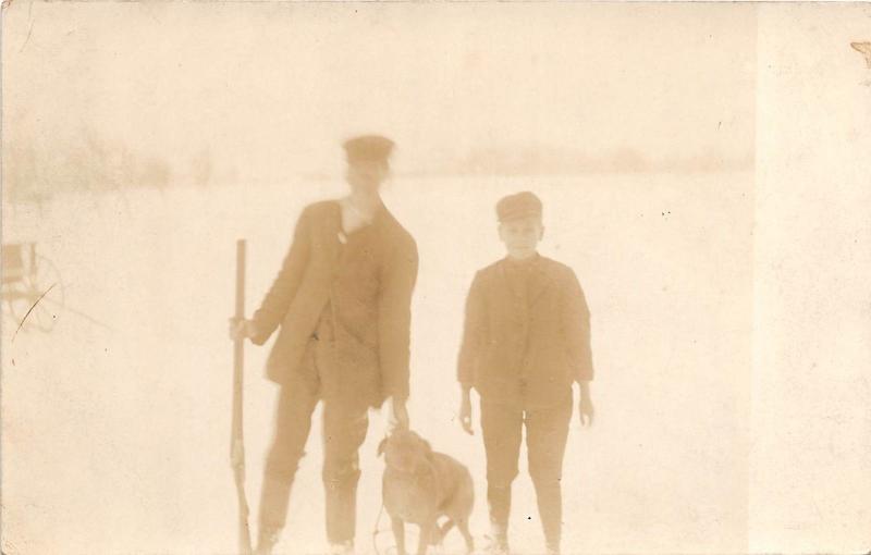 A30/ HUNTING Hunter GUN Rifle Real Photo RPPC Postcard c1910 Child Dog Snow 16