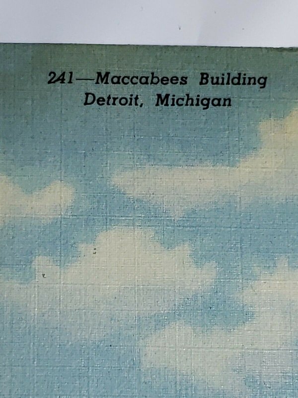 Vintage Postcard Maccabee Building Detroit Michigan Woodward Putnam Linen Unpost