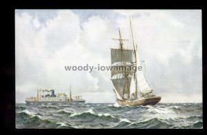 ca0060 - Blue Funnel Cargo Ship & Sailing Ship - art postcard
