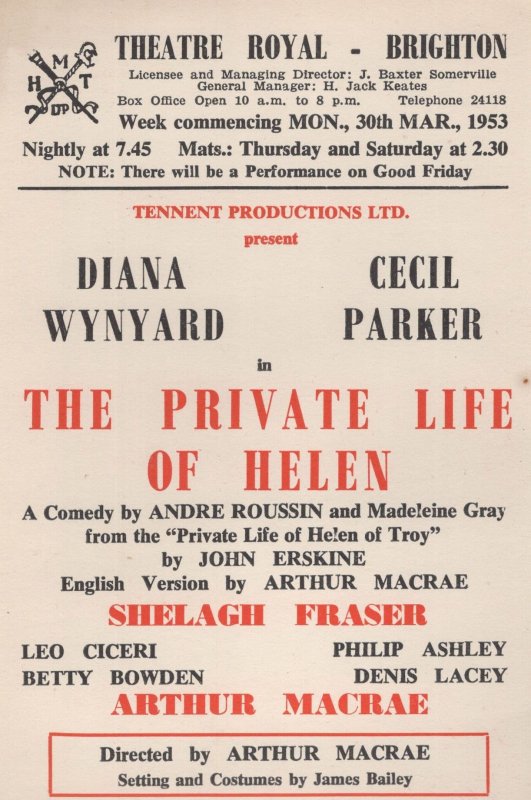 The Private Life Of Helen Of Troy Brighton Old Theatre Flyer