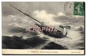 Postcard Old Boat Trouville boat fishing sinking