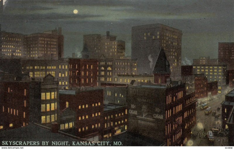 KANSAS CITY , Missouri, 1900-10s ; Skyscrapers by night