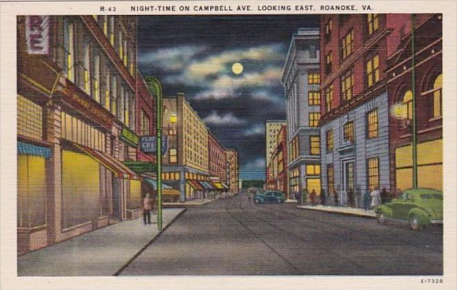 Virginia Roanoke Campbell Avenue Looking East At Night