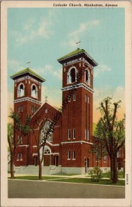 Catholic Church Manhattan Kansas Postcard PC354