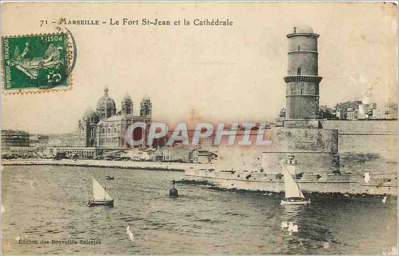 Old Postcard MARSEILLE-Fort St John and the Cathedral