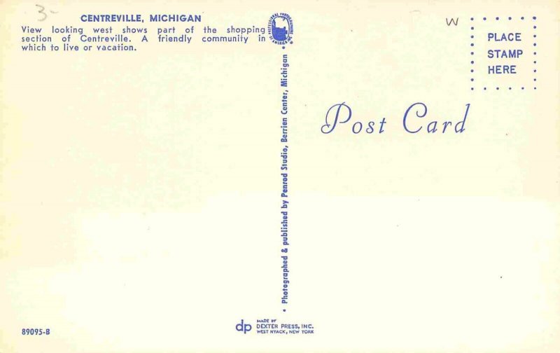 Street Scene Cars Centreville Michigan 1960c postcard