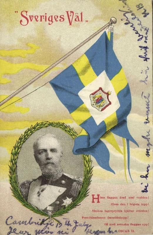 sweden, King Oscar II, National Flag (1906)