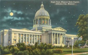 Jefferson City Missouri State Capital Building Night View 1954 Chrome Postcard