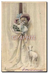Old Postcard Fantasy Illustrator Child Lamb Sheep