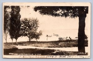 J95/ Springville Utah RPPC Postcard c1910 Utah Lake Boats Dock Olson Hafen 70